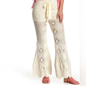 Free People Cream Crochet Flare Pants